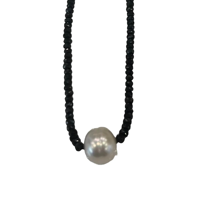18K White Gold Faceted Sapphire Bead and South Sea Pearl Strand - 18"
