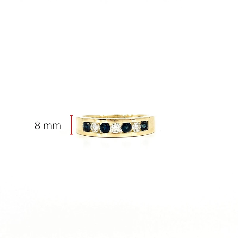 10K Yellow Gold 0.28cttw Genuine Sapphires & 0.18cttw Diamond Channel Set Ring / Band, size 6.5