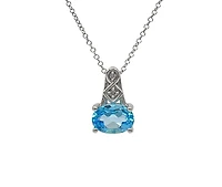 10K White Gold Blue Topaz and Diamond Pendant, 18"