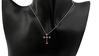 10K White Gold 0.18cttw Ruby and 0.07cttw Diamond Cross Pendant - 18 inches