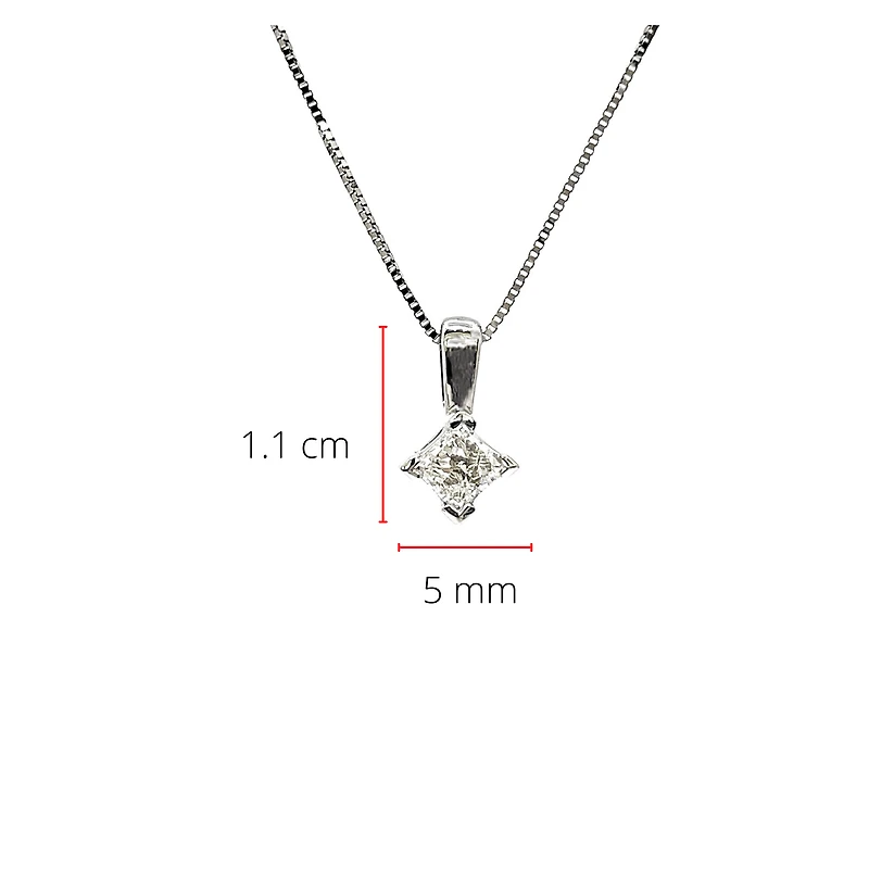 14K White Gold 0.30cttw Princess Cut Square Cut Canadian Diamond Pendant, 18”