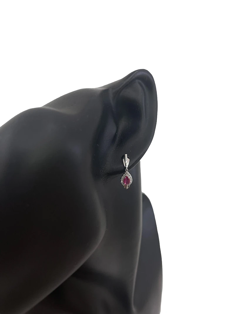 10K White Gold Ruby & 0.065cttw Diamond Earrings