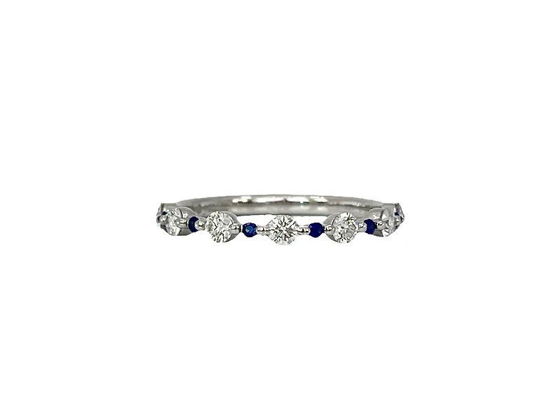 18K White Gold & Palladium (hypoallergenic) Blue Sapphire 0.42cttw Canadian Diamond Ring, 6.5