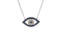 10K White Gold Sapphire & Diamond Evil Eye Pendant, 18"