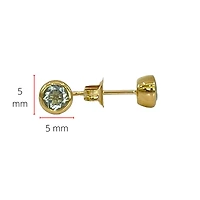 10K Yellow Gold 4.0mm Round Cut Aquamarine Bezel Set Stud Earrings