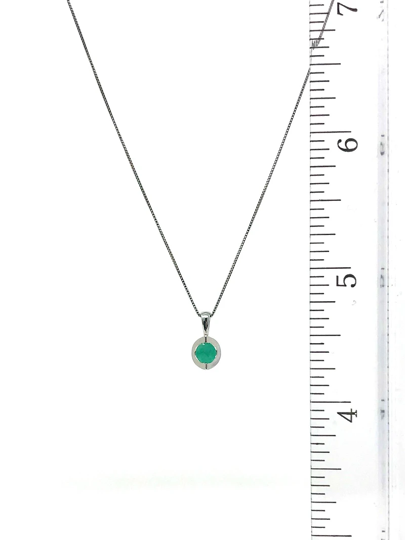 10K White Gold Emerald Pendant, 18"
