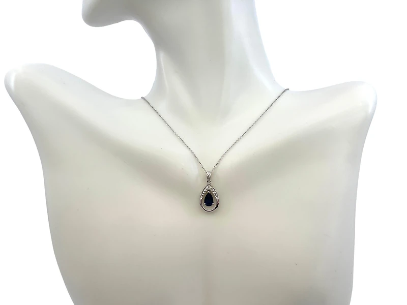 10K White Gold Sapphire and Diamond Pendant, 18"