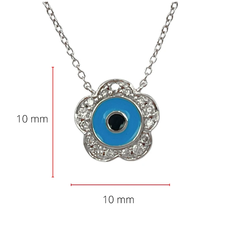 10K White Gold Blue Enamel and Diamond Necklace, 18"