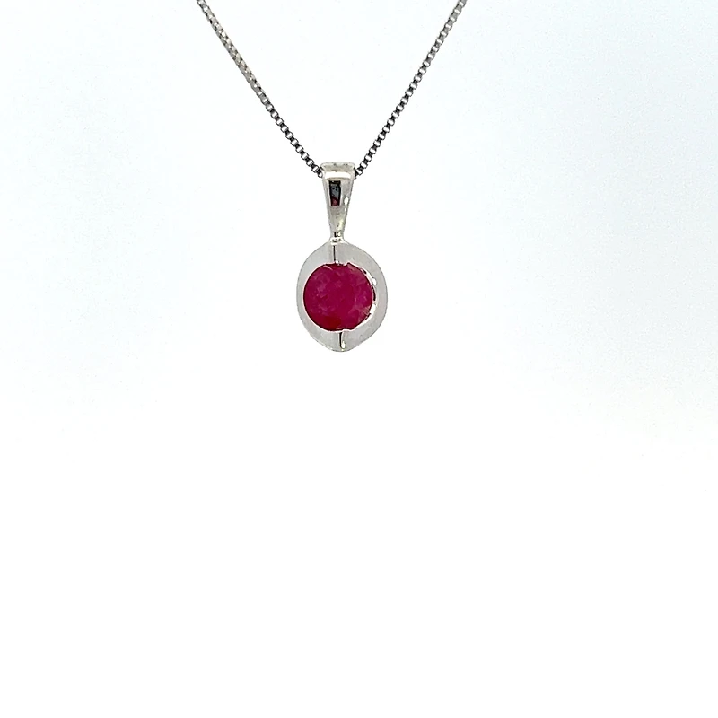 10K White Gold Genuine Ruby Pendant