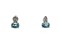 10K White Gold 1.20cttw Genuine Blue Topaz and 0.02cttw Diamond Earrings