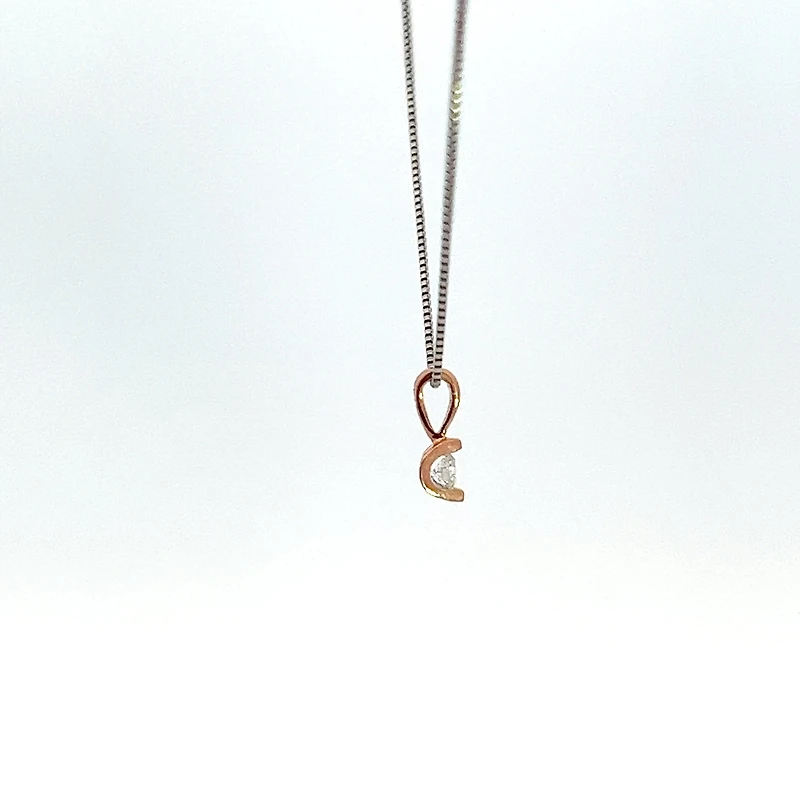 10K Two Toned Rose Gold and White Gold 0.04cttw Diamond Solitaire Necklace - 17 Inches