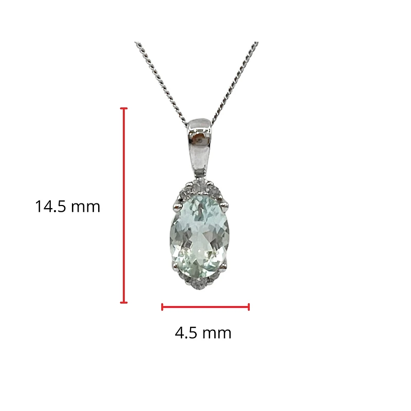 10K White Gold Oval Shape Aquamarine & 0.05cttw Diamond Pendant - 18"