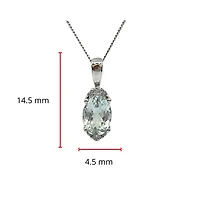 10K White Gold Oval Shape Aquamarine & 0.05cttw Diamond Pendant - 18"