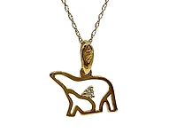 14K Yellow Gold 0.03cttw Diamond Polar Bear Mother and Cub Pendant