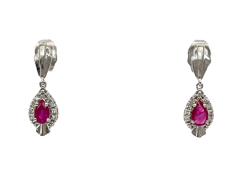 10K White Gold Ruby & 0.065cttw Diamond Earrings
