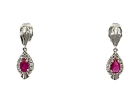 10K White Gold Ruby & 0.065cttw Diamond Earrings