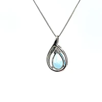 10K White Gold 9x6mm Blue Topaz and 0.015cttw Diamond Necklace - 18 Inches