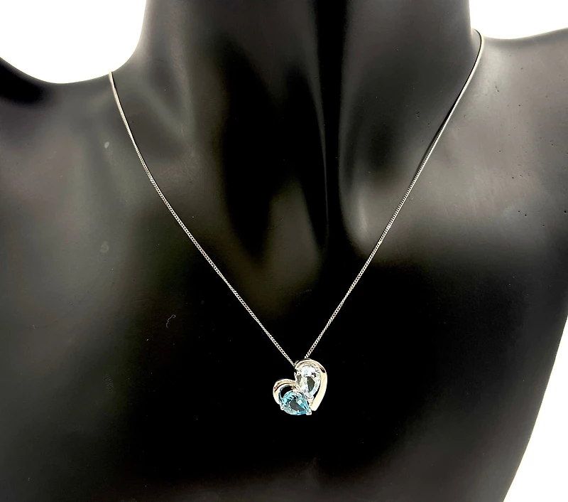 10K White Gold 7x5mm Blue Topaz, 7x5mm Aquamarine and 0.006cttw Diamond Pendant