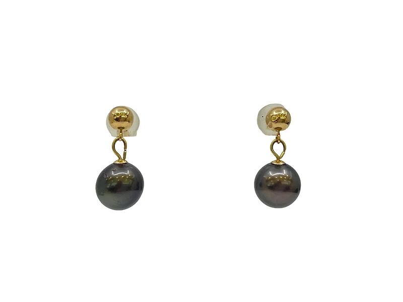 14K Yellow Gold Tahitian Pearl Drop Earrings