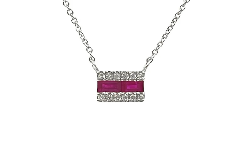 14K White Gold Ruby and Diamond Necklace, 18"