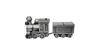 Pewter Engraveable Train Money Bank with First Curl and First Tooth Train Cars
