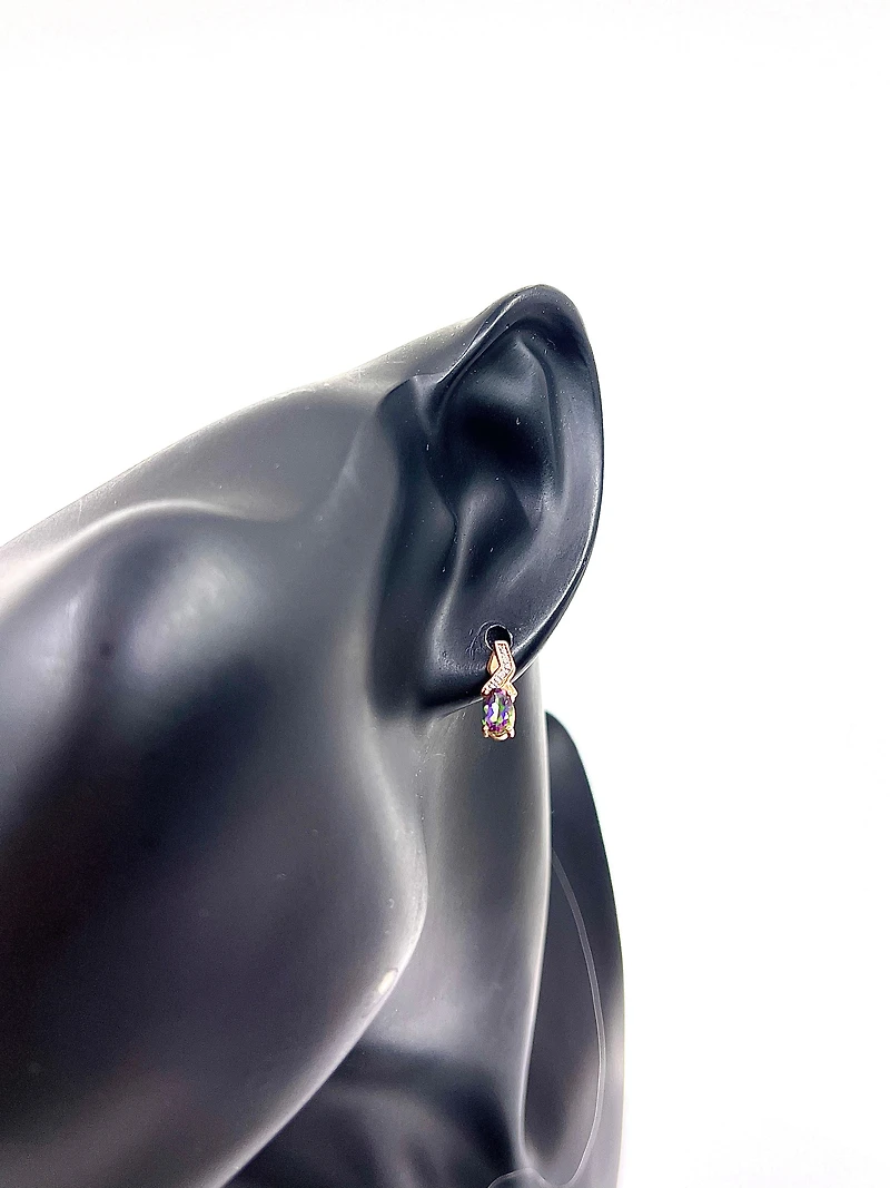 10K White & Rose Gold 1.20cttw Mystic Topaz & 0.012cttw Diamond Stud / Dangle / Drop Earring