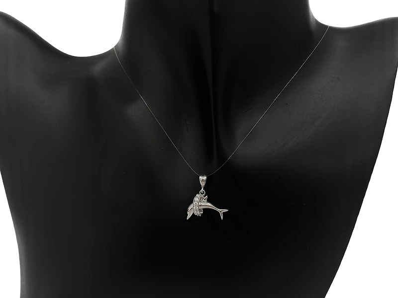 10K White Gold Dolphin Cubic Zirconia Charm - 19mm x 16mm