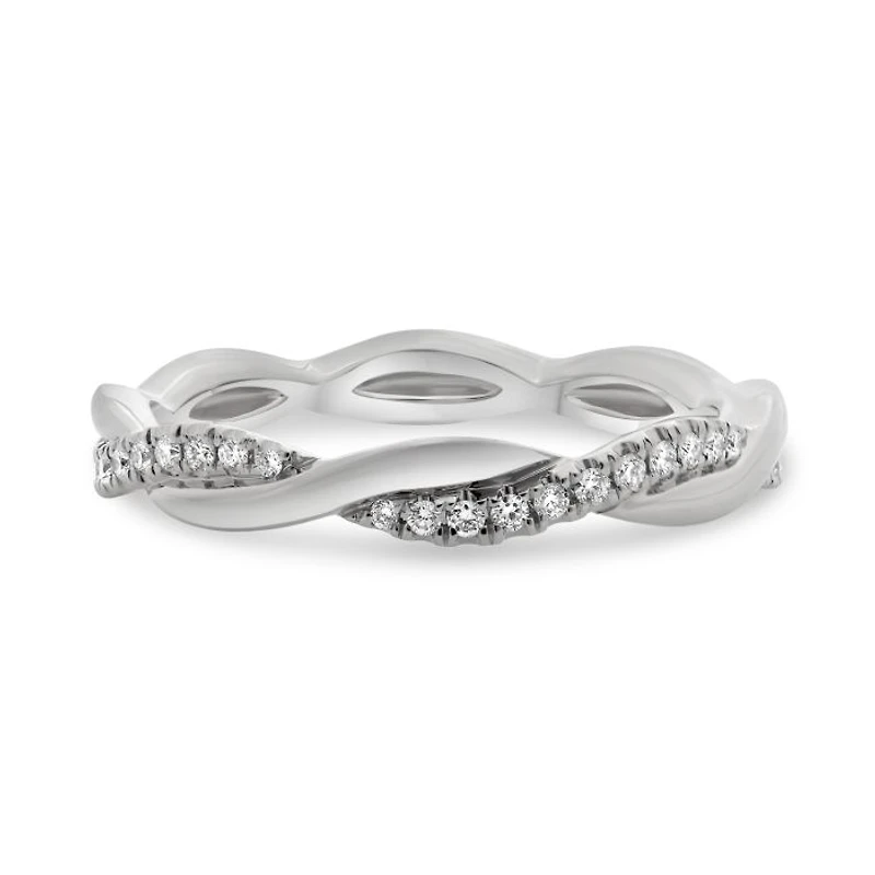 14K White, Yellow or Rose Gold 0.11cttw Diamond Twisted Pave Ring - 14K White Gold / 4.5