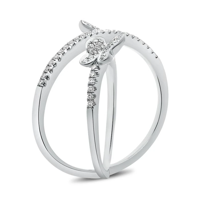 14K White, Yellow or Rose Gold 0.20cttw Diamond Butterfly Ring - 14K White Gold