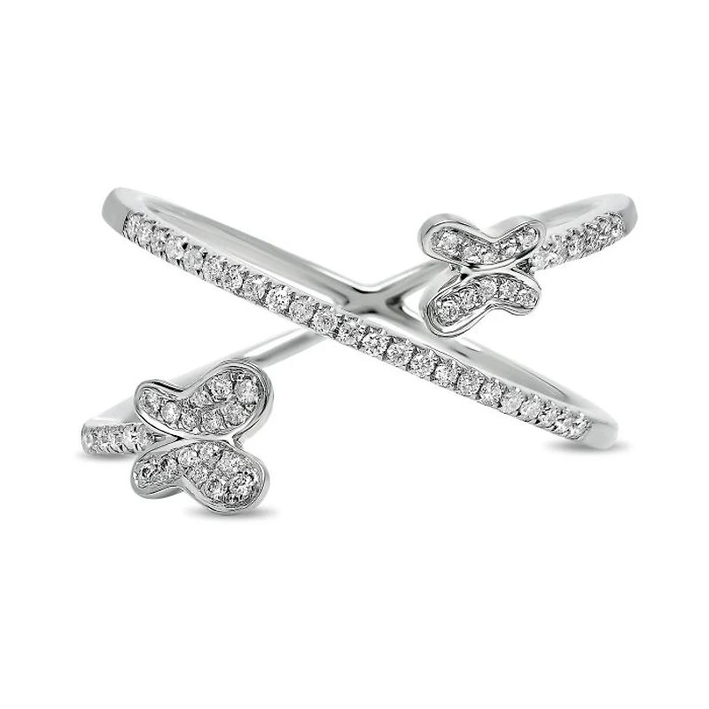 14K White, Yellow or Rose Gold 0.20cttw Diamond Butterfly Ring - 14K White Gold
