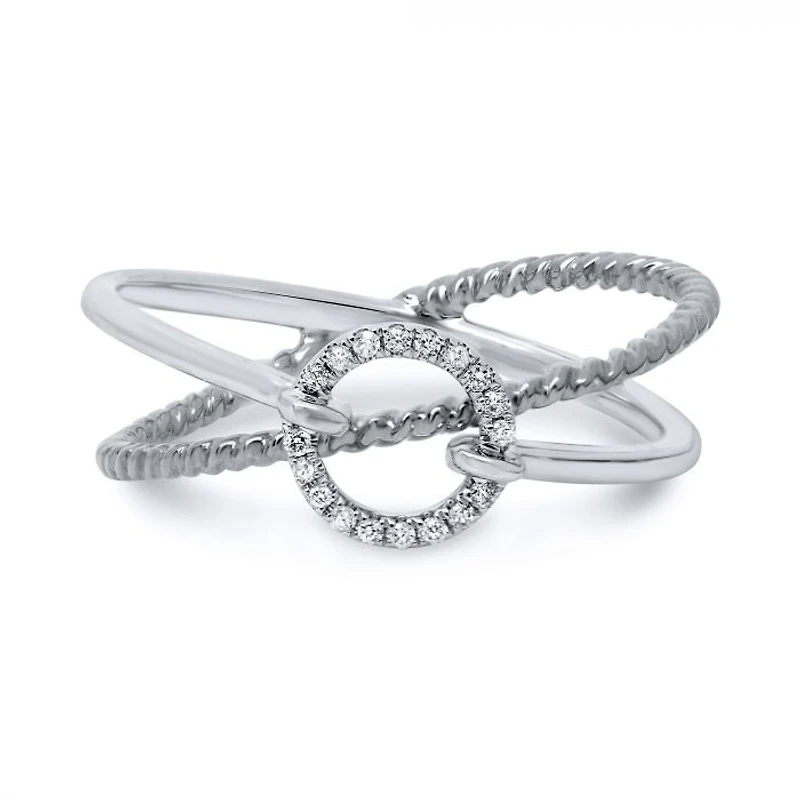14K Two Tone Textured Diamond Ring - 14K 2 Tone