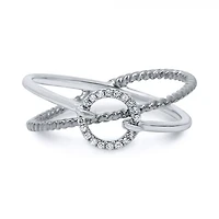 14K Two Tone Textured Diamond Ring - 14K 2 Tone