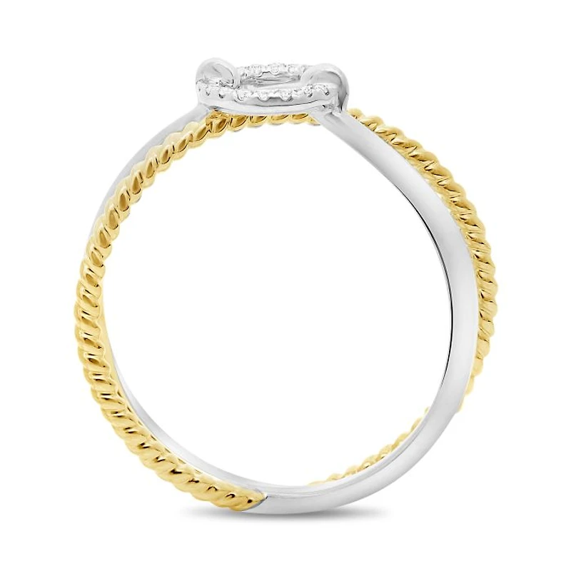 14K Two Tone Textured Diamond Ring - 14K 2 Tone