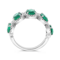 14K White Gold 1.03cttw Oval Cut Emeralds and 0.23cttw Diamond Ring - Size 7