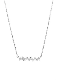14K White Gold 0.21cttw Baguette Diamond Pendant, 15" Long