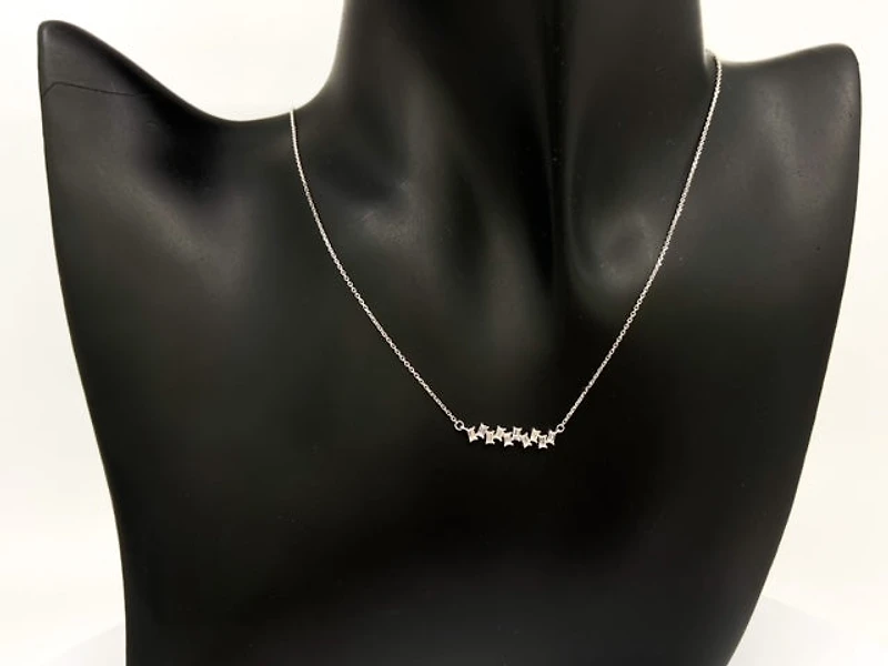 14K White Gold 0.21cttw Baguette Diamond Pendant, 15" Long