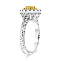 18K 2 Tone Gold Oval Cut Natural Fancy Yellow and White Diamond Braided Shank Cluster Ring