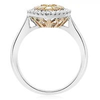 18K 2 Tone Gold Heart-shaped Natural Fancy Yellow and White Diamond Cluster Ring