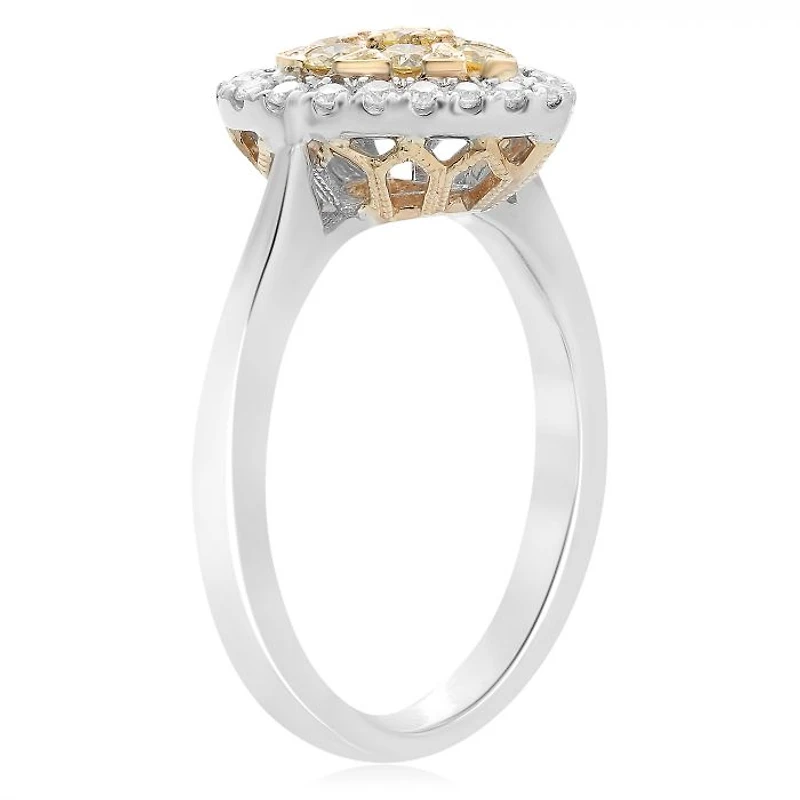 18K 2 Tone Gold Heart-shaped Natural Fancy Yellow and White Diamond Cluster Ring
