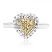18K 2 Tone Gold Heart-shaped Natural Fancy Yellow and White Diamond Cluster Ring