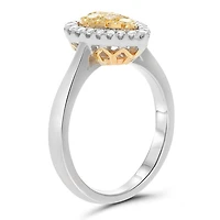 18K 2 Tone Gold Pear-shaped Natural Fancy Yellow and White Diamond Cluster Ring - 4.5