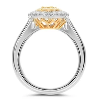 18K 2 Tone Gold Oval-shaped Natural Fancy Yellow and White Diamond Cluster Ring