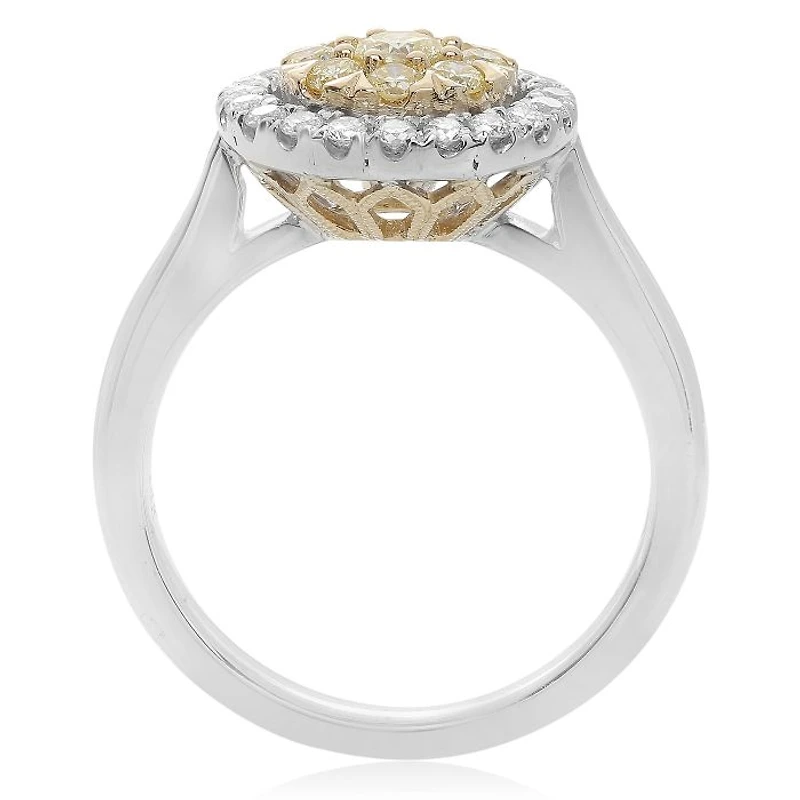 18K 2 Tone Gold Round-shaped Natural Fancy Yellow and White Diamond Cluster Ring