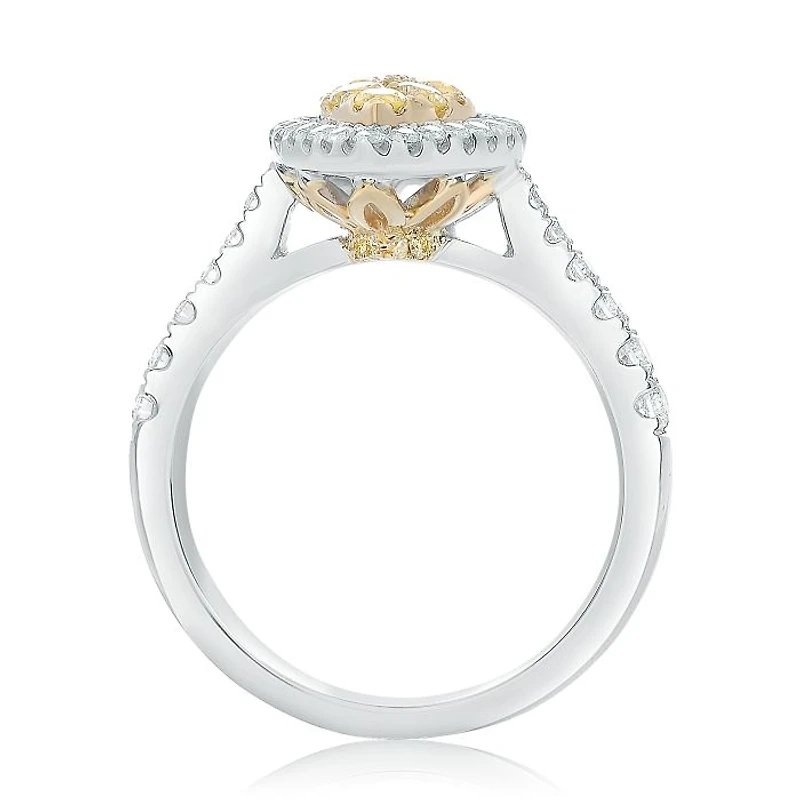 18K 2 Tone Gold Pear-shaped Natural Fancy Yellow and White Diamond Cluster Ring - 4.5