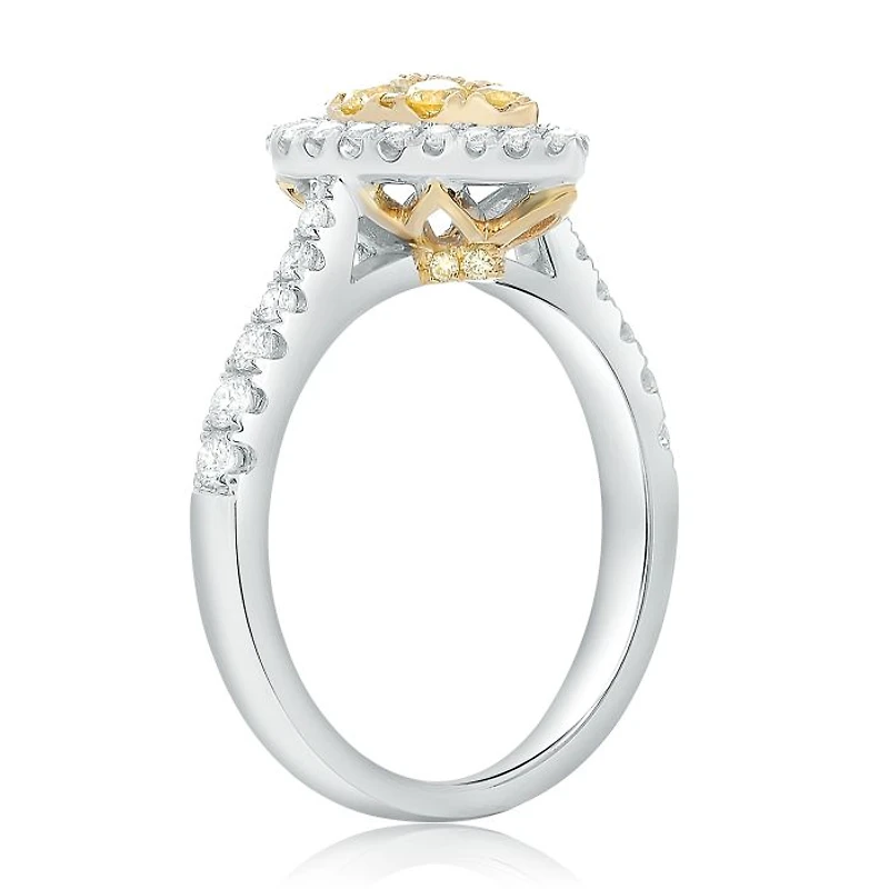 18K 2 Tone Gold Pear-shaped Natural Fancy Yellow and White Diamond Cluster Ring - 4.5