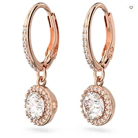 Swarovski Constella/Una drop earrings, Round cut, Pavé, White, Rose gold-tone plated - 5638769/5689688 (SS)