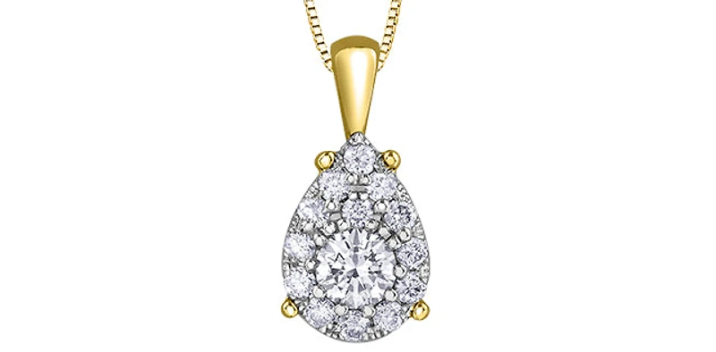 10K Two Tone Yellow and White Gold 0.222cttw Diamond Cluster Pear Shaped Necklace - 18 Inches