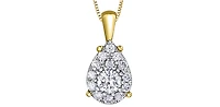 10K Two Tone Yellow and White Gold 0.222cttw Diamond Cluster Pear Shaped Necklace - 18 Inches