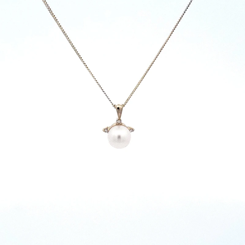 10K Yellow Gold Cultured Pearl and Diamond Pendant