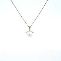10K Yellow Gold Cultured Pearl and Diamond Pendant
